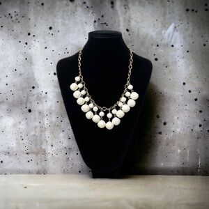 Kate Spade Gold Tone Chain Off White Beads  Bib Statement Necklace